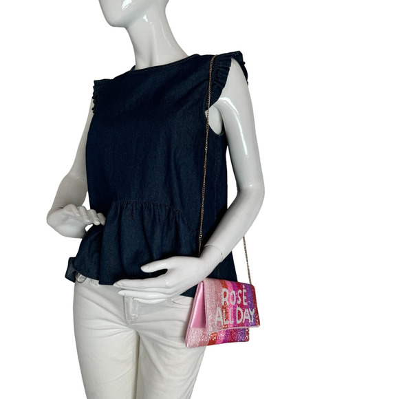 Rose All Day Beaded Clutch / Crossbody Purse shades of Pink new night out bag - Picture 3 of 10